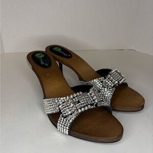 B.B. Simon Silver Rhinestone Slide Mules